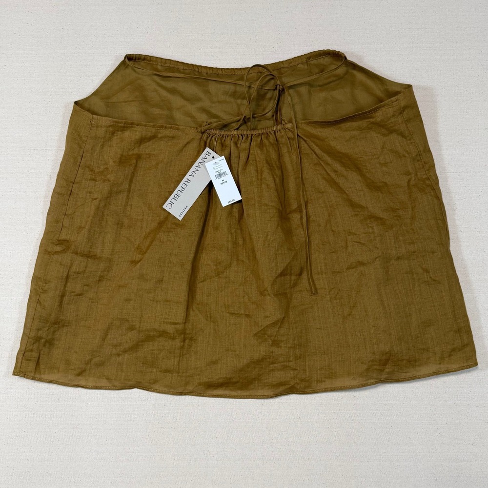 Banana Republic Petite Ramie Mini Skirt Ochre Brown Tie Waist 700957-02-1 M New